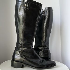 Lamica Handcrafted Italian Leather Knee High Boots Vibram Sole Side Zip Riding